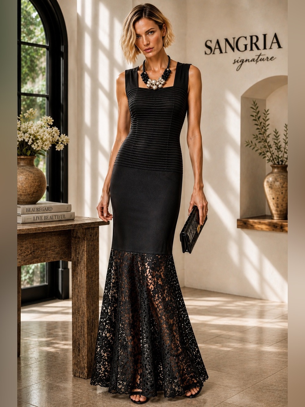 Sangria,Stunning Noir,Ribbed Bodice,Heavy Lace Frilled Lower over Cream,Size 10